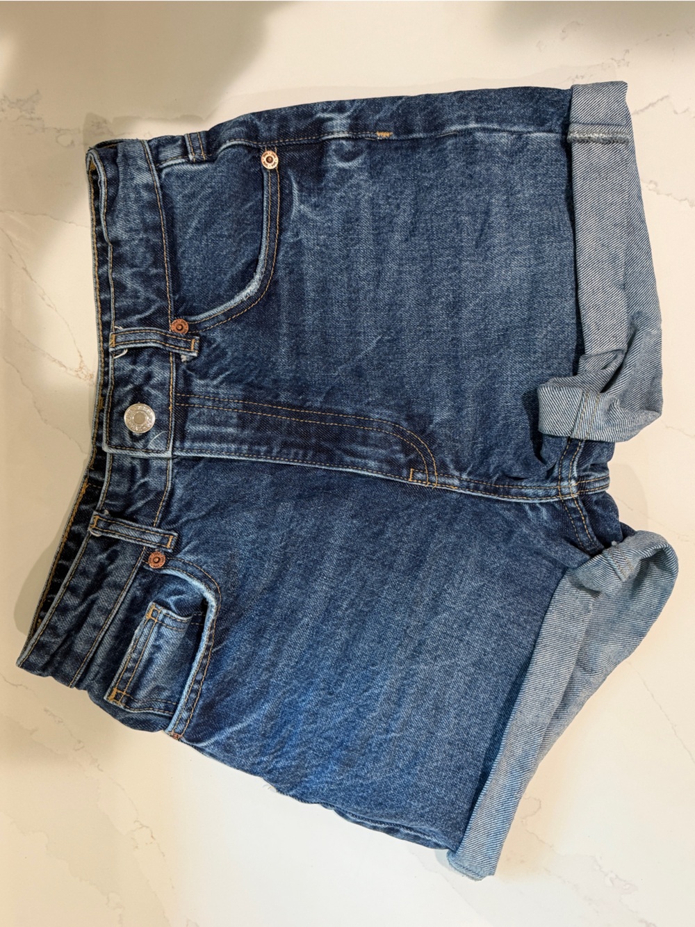 Zara Denim High Rise Cuff Jean Shorts
